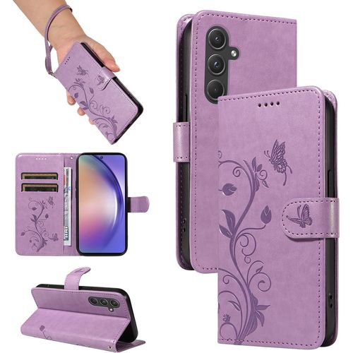 Kal-Coque Pour Samsung Galaxy A55 5g, Housse Etui Portefeuille Cuir Pu, Magnétique Étui De Protection Compatible Avec Galaxy A55 5g, Violet