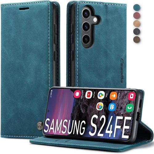 Kal-Étui De Protection À Rabat En Cuir De Qualité Supérieure Avec Compartiment Pour Cartes Et Fonction Support Pour Samsung Galaxy S24 Fe 5g - Bleu