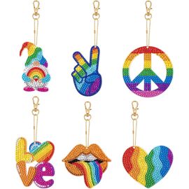 Ytseazn-6 Pièces 5d Diy Diamant Plein Peinture Porte-Clés Lgbt Arc-En-Ciel Diamonds Kits De Peinture Cartoon Diy Keychain Pour Sacs Décoration Par Numéro Kit Double Face Peinture Diamant Porte Clef