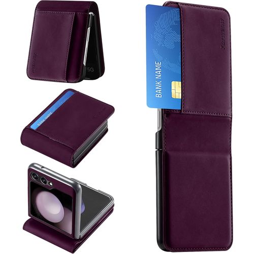 KAL-Coque Pour Samsung Galaxy Z Flip 5 5G Housse Cuir Avec Magnétique Premium Flip Portefeuille Emplacement Carte Fermoir Coque Samsung Z Flip 5 Etui Premium En Cuir Antichoc Coquez Flip 5 (Vin)