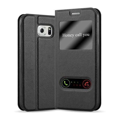 Cadorabo Housse compatible avec Samsung Galaxy S6 en NOIR COMÈTE - Étui de protection avec fermeture magnétique, fonction de support et 2 fenêtres de visualisation