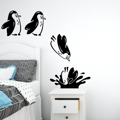 KAL-Sticker Mural Amusant Pingouins En Vinyle, Décoration De La Maison Pour Le Salon, Le Réfrigérateur, La Cuisine