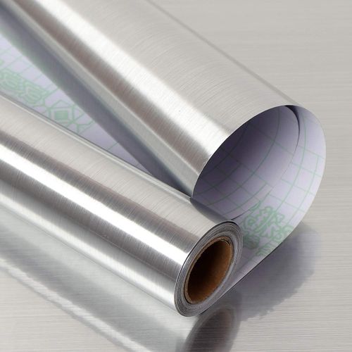 SEPT-Film adhésif argenté métallisé brillant en acier inoxydable brossé pour réfrigérateur, lave-vaisselle, meubles, crédence de cuisine, cuisinière à gaz, mini bar 40CM*10M