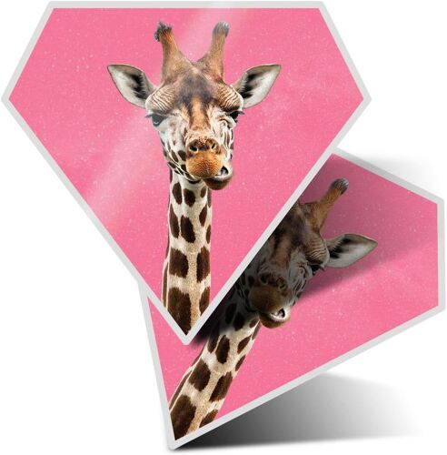 KAL-Lot De 2 Autocollants En Vinyle 10 Cm - Forme De Diamant - Tête De Girafe - Art Imprimé - Pour Ordinateur Portable, Tablette, Bagages, Voiture, Mur, Réfrigérateur, Porte - #63229