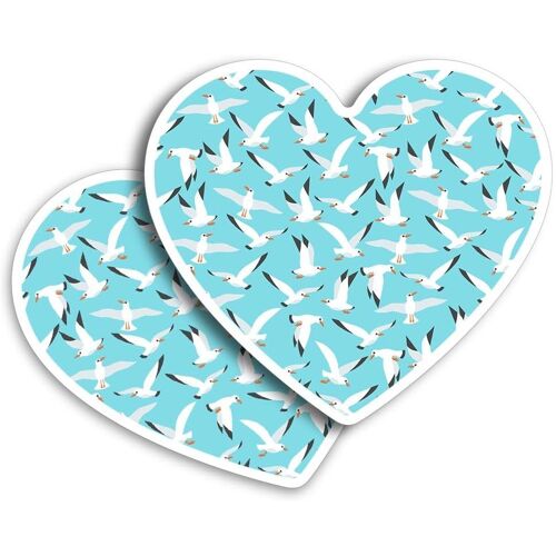 KAL-Lot De 2 Autocollants En Vinyle De 10 Cm En Forme De Coeur, Mouette Volante, Oiseau, Plage, Art, Impression, Décalcomanie Pour Ordinateur Portable, Tablette, Bagages, Voiture, Mur, Réfrigérateur,