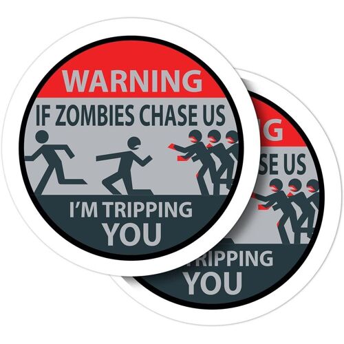 Kal-Lot De 2 Autocollants Ronds En Vinyle 10 Cm \U2013 Avertissement Zombies Chase Pour Ordinateurs Portables, Tablettes, Bagages, Scrapbooking, Réfrigérateur #56012