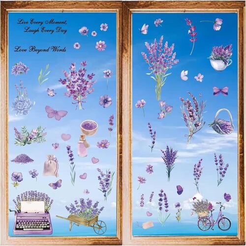 KAL-Styles Lavande Fenêtre Autocollants Violet Papillon Mur S'Accroche Peler Et Coller Pvc Imperméable Auto-Adhésif Décalcomanies Décor Pour Réfrigérateur Chambre Salon Cuisine Magasin Vitrine