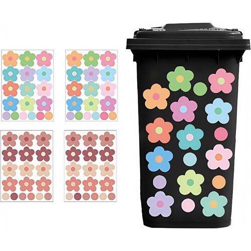 KAL-Lot De 4 Autocollants Imperméables En Pvc Pour Poubelles À Roulettes, Murs, Voitures, Réfrigérateur, Intérieur Et Extérieur Motif Marguerites 30 X 21 Cm