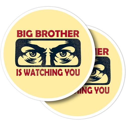 Kal-Lot De 2 Autocollants Ronds En Vinyle 10 Cm \U2013 Big Brother New World Order Orwell Pour Ordinateurs Portables, Tablettes, Bagages, Scrapbooking, Réfrigérateurs #50246