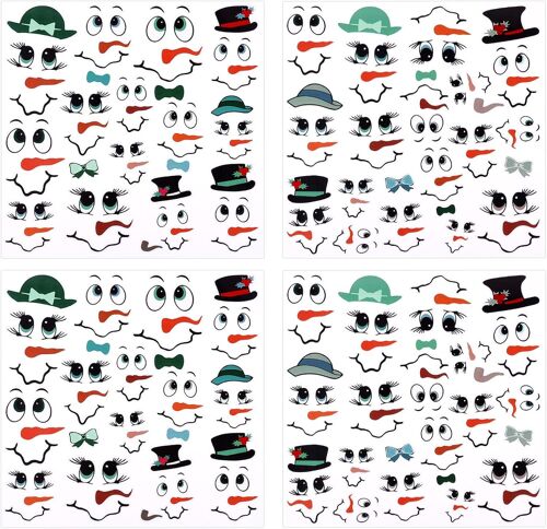 KAL-Pcs Autocollants Visage Bonhomme De Neige, Dessin Animé Mignon Autocollants De Décorations Noël Pour Bricolage Boule De Noël Fenêtre Mur Tasses En Verre Réfrigérateur Décorations De Fête