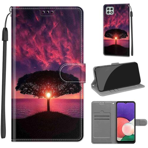 KAL-Coque Pour Samsung Galaxy A22 5G, Housse Etui Portefeuille Cuir Multifonction, Fermeture Magnétique À Clapet Anti-Choc Compatible Avec Coque Samsung A22 5G Book - Arbre