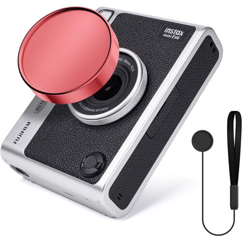 KAL-Capuchon De Protection D'Objectif Compatible Avec Fuji Instax Mini Evo, Cache D'Objectif Mini Evo Avec Corde Anti-Perte - Plastique, Rouge