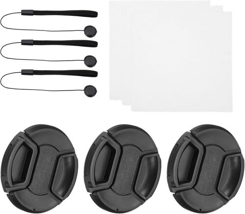 KAL-Ensemble De Capuchons D'Objectif 58 Mm, Lot De 3 Couvercles D'Objectif D'Appareil Photo À Pincer Sur Les Côtés, Adaptés Aux Objectifs Dslr Universels À Filetage De 58 Mm, Noir