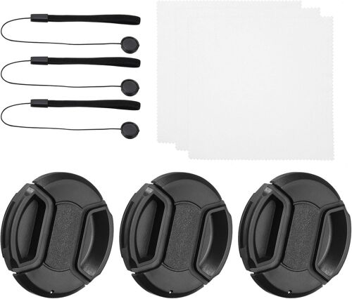 KAL-Ensemble De Capuchons D'Objectif 55 Mm, Lot De 3 Couvercles D'Objectif D'Appareil Photo À Pincer Sur Les Côtés, Adaptés Aux Objectifs Dslr Universels À Filetage De 55 Mm, Noir