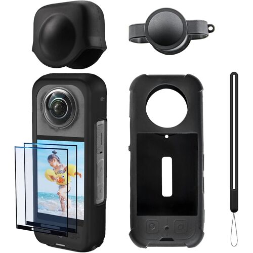 Insta 360 X3 Étui de Protection Coque en Silicone avec 2 Capuchon d'objectif et 2 Protecteurs d'écran pour Insta360 X3 Accessoires