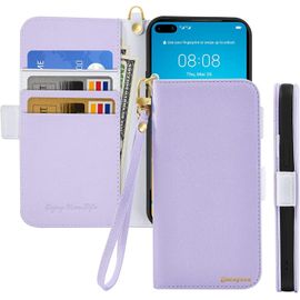 Kal-Coque Pour Huawei P40 Pro Rabat,Housse Huawei P40 Pro Clapet,Portefeuille Etui Avec Fonction Support Et Porte-Carte,Litchi Texturé Cuir/Antichoc Flip Cover Case.Violet Clair