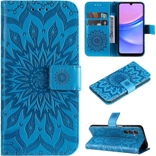 KAL-Coque Pour Samsung Galaxy A16 Flip Folio Clapet Cuir Fleur Housse À Rabat Fente Carte Support Chiusura Magnetica Cover Smartphone Pochette Antichoc Étui Pour Samsung Galaxy A16 Blue Ktt