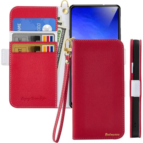 Coque pour Samsung Galaxy S10 Rabat,Housse Samsung S10 Clapet,Portefeuille Etui avec Fonction Support et Porte-Carte,Litchi Texturé Cuir/Antichoc Flip Cover Case.Rouge