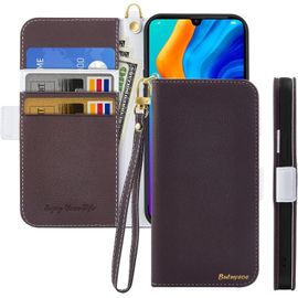 Coque Pour Huawei P30 Lite Rabat,Housse Huawei P30 Lite Clapet,Portefeuille Etui Avec Fonction Support Et Porte-Carte,Litchi Texturé Cuir/Antichoc Flip Cover Case.Marron