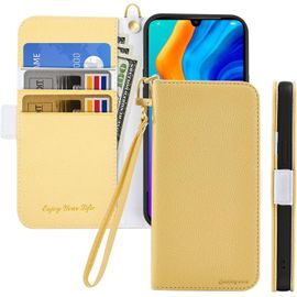 Coque Pour Huawei P30 Lite Rabat,Housse Huawei P30 Lite Clapet,Portefeuille Etui Avec Fonction Support Et Porte-Carte,Litchi Texturé Cuir/Antichoc Flip Cover Case.Jaune