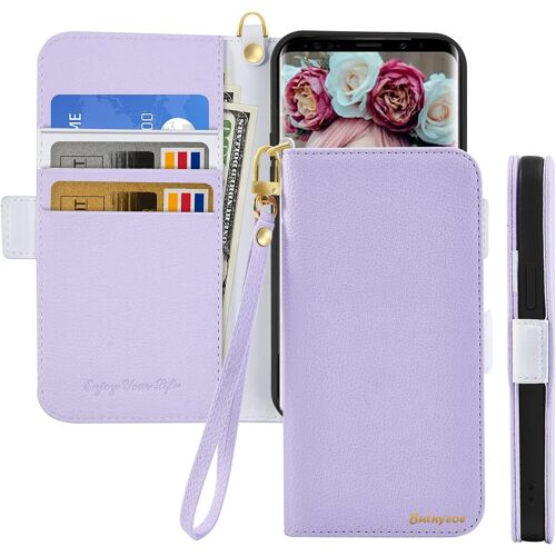 Coque pour Samsung Galaxy S9 Rabat,Housse Samsung S9 Clapet,Portefeuille Etui avec Fonction Support et Porte-Carte,Litchi Texturé Cuir/Antichoc Flip Cover Case.Violet Clair