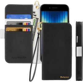 Coque pour iPhone 6 Rabat,Housse iPhone 6s Clapet,Portefeuille Etui avec Fonction Support et Porte-Carte,Litchi Texturé Cuir/Antichoc Flip Cover Case.Noir
