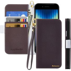 Coque Pour Iphone Se 2022/Iphone Se 2020 Rabat,Housse Iphone 8/Iphone 7 Clapet,Portefeuille Etui Avec Fonction Support Et Porte-Carte,Litchi Texturé Cuir/Antichoc Flip Cover Case.Marron