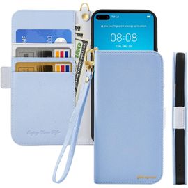 Kal-Coque Pour Huawei P40 Pro Rabat,Housse Huawei P40 Pro Clapet,Portefeuille Etui Avec Fonction Support Et Porte-Carte,Litchi Texturé Cuir/Antichoc Flip Cover Case.Bleu Clair