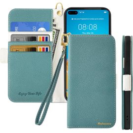 Kal-Coque Pour Huawei P40 Pro Rabat,Housse Huawei P40 Pro Clapet,Portefeuille Etui Avec Fonction Support Et Porte-Carte,Litchi Texturé Cuir/Antichoc Flip Cover Case.Bleu Vert