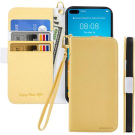 Coque Pour Huawei P40 Pro Rabat,Housse Huawei P40 Pro Clapet,Portefeuille Etui Avec Fonction Support Et Porte-Carte,Litchi Texturé Cuir/Antichoc Flip Cover Case.Jaune