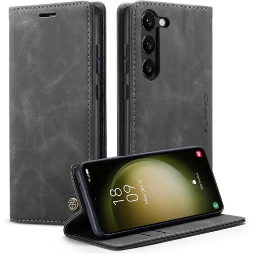 KAL-Coque Pour Samsung Galaxy S23 5G Etui Premium Housse En Cuir Pochette Protection Portefeuille Rabat Clapet Case Porte Carte Magnétique Flip Étui Pour Samsung Galaxy S23 6,1'' - Gris