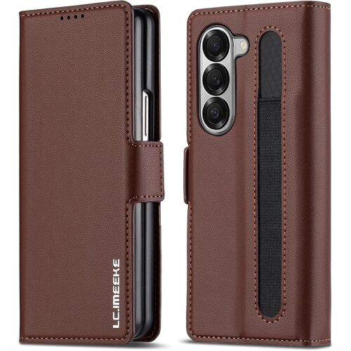 KAL-Etui En Cuir Pu Pour Samsung Galaxy Z Fold 5,Etui À Fermeture Magnétique Avec Fente Pour Stylo, Fente Pour Porte-Monnaie Et Protection D'Écran Pour Samsung Galaxy Z Fold 5 (Marron)