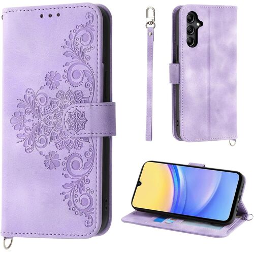 KAL-Fleur Coque Samsung Galaxy A15 5G 6.5"", 5 Cartes Étui De Protection En Cuir Pu De Style Vintage Pour Galaxy A15 Sm-A155F Sm-A156B Housse, Violet