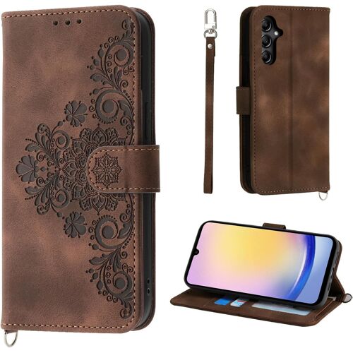KAL-Fleur Coque Galaxy A25 5G 6.5"", 5 Cartes Étui De Protection En Cuir Pu De Style Vintage Pour Galaxy A25 5G Housse, Brun
