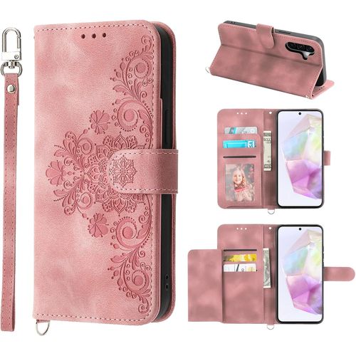 Kal-Coque Pour Samsung Galaxy A36 5g 6.7 Couverture De Étui De Protection Avec 5 Emplacements De Carte Portefeuille Mobile En Cuir Pu De Style Vintage, Rose