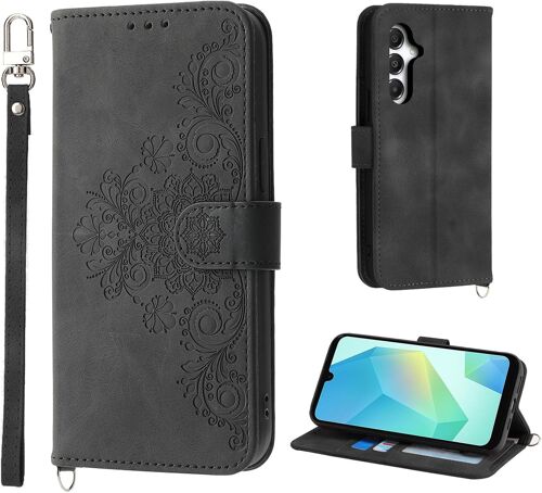 Coque pour Samsung Galaxy A16 5G 6.7, 5 Cartes A16/SM-A166B/DS ¿¿tui de Protection en Cuir PU de Fleur Style Vintage pour Housse, Noir