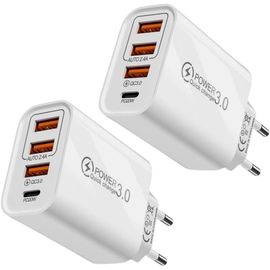 TWQ-Lot de 2 Chargeurs Rapides pour iPhone, Chargeur Apple, Charge Rapide Téléphone (3 USB + C)