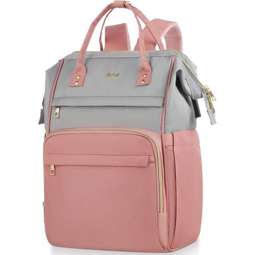 Sac à Dos Scolaire pour Filles,Sac à Dos Femme Cartable,Sac à Dos Ordinateur Portable Sacoche PC,Sac a Dos Voyage Travail Enseignant,Gris Rose