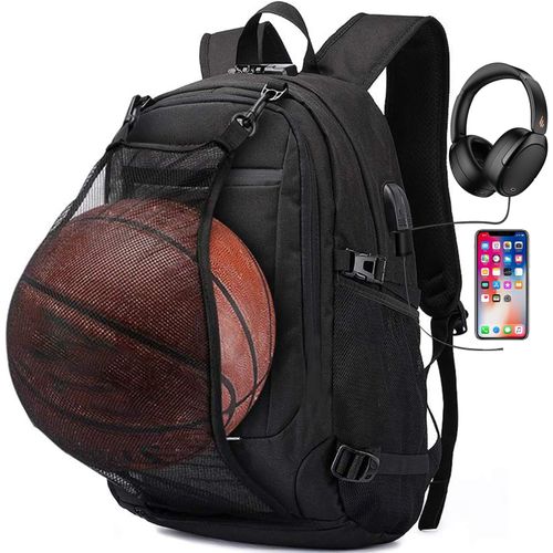 Antivol Sac à Dos Ordinateur,Sacoche pour ordinateur portable anti-vol avec port de charge USB & filet de basket-ball pour hommes femmes voyage travail sac d'école
