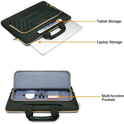 Sacoche Ordinateur 15,6 Pouces,Sacoche Pc Portable 15-15,6 Pouces Compatible Avec Macbook Pro 16, ,Dell,Sac Mes R Avec Trapèze Inversé Devant Poche Matelassée&Ceinture,Vert Émeraude[L2482]