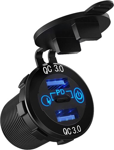 KAL-Chargeur de voiture USB C, prise d'alimentation super rapide PD+2QC 3.0, double port USB pour voiture, bateau, bus, camion, chariot de golf, camping-car