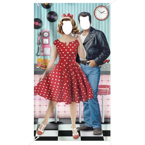 Banderole Photo Booth Années 50 Toile De Fond Rétro Thème Couple Accessoire Décoration Fête Anniversaire Famille