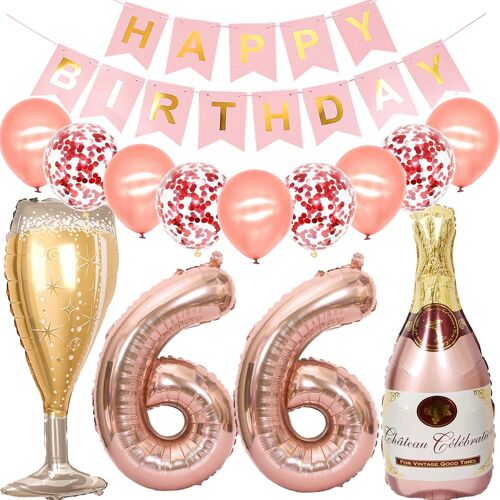 SJZG-Ballons 66 Ans Anniversaire Femme, Decoration Anniversaire 66 Ans Or Rose, Ballon Bouteille De Vin Ballon À Hélium Bouteille De Champagne Pour Décoration De Fête D'Anniversaire 66 Ans Femme