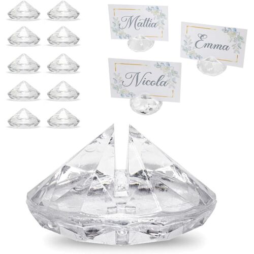KALANKA-10 Diamants Transparents Marque place, Supports pour Cartes de Noms, Décoration porte numéros de table, Porteurs de Cartes de place pour Fête, Anniversaire, Mariage, Baptême, ¿ 4 cm