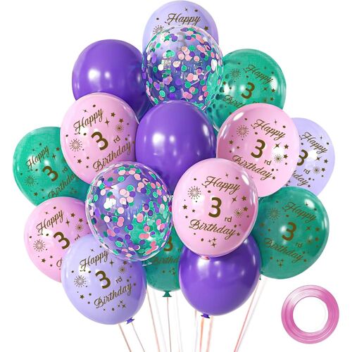 SJZG-Happy Birthday Decoration Anniversaire 3 Ans, 12 Pouces Ballons Anniversaire Rose Violet, 15 Pièces Deco Anniversaire Pour Enfants Garçons Filles