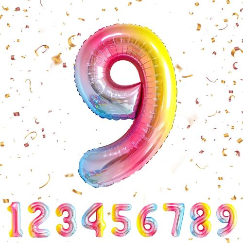 SJZG-Chiffre 9 Arc-En-Ciel - Ballon Géant 40" (101Cm) Pour Décoration D'Anniversaire - Gonflable À L'Hélium Xxl