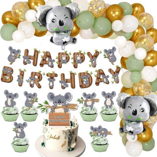 SJZG-Décoration D'Anniversaire Pour Koala Anniversaire Fille Décoration Koala Ballon À Confettis Ballons Décoration Koala Vert Ballon Jungle Decoration Anniversaire