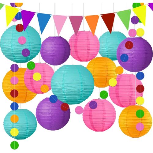 Kalanka-Ybwanl Ilanterne/Lampion Papier,Décoration Thématique Colorée Combinaison Baptême:Fête D'anniversaire Décoration Bapteme Décoration Mariage16pièces Réutilisable, Des Couleurs Qui Font Bondir