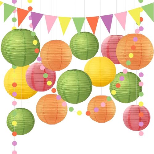 KALANKA-YBwanl ilanterne/lampion Papier,Combinaison de baptême décorative à thème Rustique:Decoration Mariage champetre décoration Bapteme 16pièces Réutilisable, Couleurs de la Saison pastoralematch