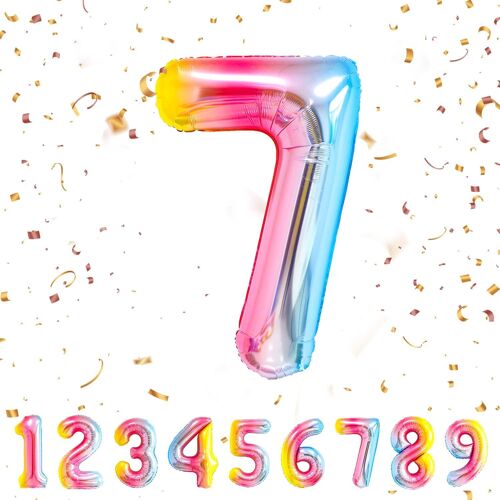 SJZG-Chiffre 7 Arc-En-Ciel - Ballon Géant 40" (101Cm) Pour Anniversaire - Décoration Xxl Gonflable À L'Hélium